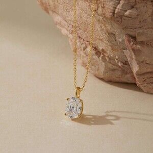 Museori 14k Gold Plated 2ct Oval Solitaire Pendant Necklace